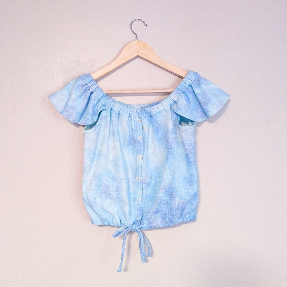 Madewell Marbled Blue Crop Top With Buttons